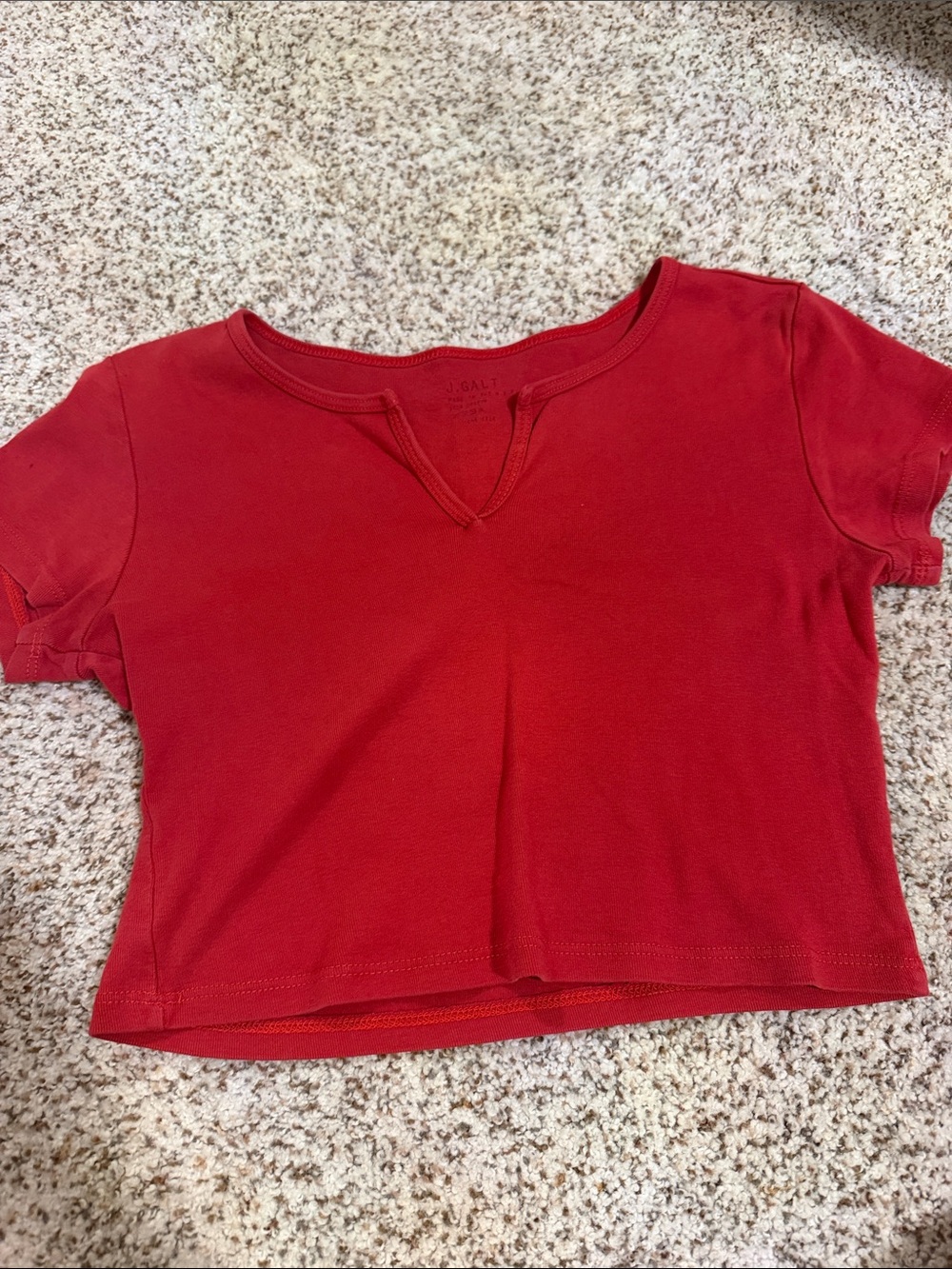 Brandy Melville Red Short Sleeve V-Notch Crop Top